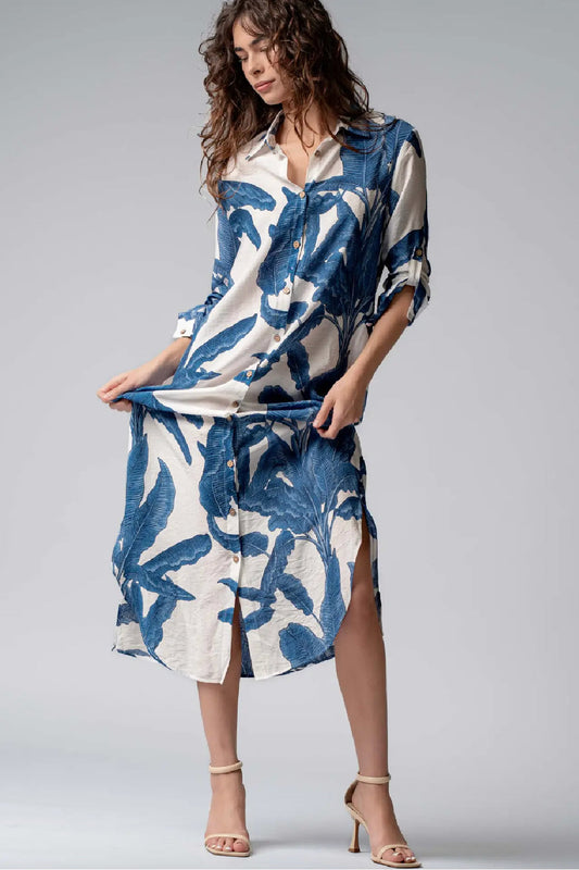 Tropical Paradise Button Down Collared Vacation Dress