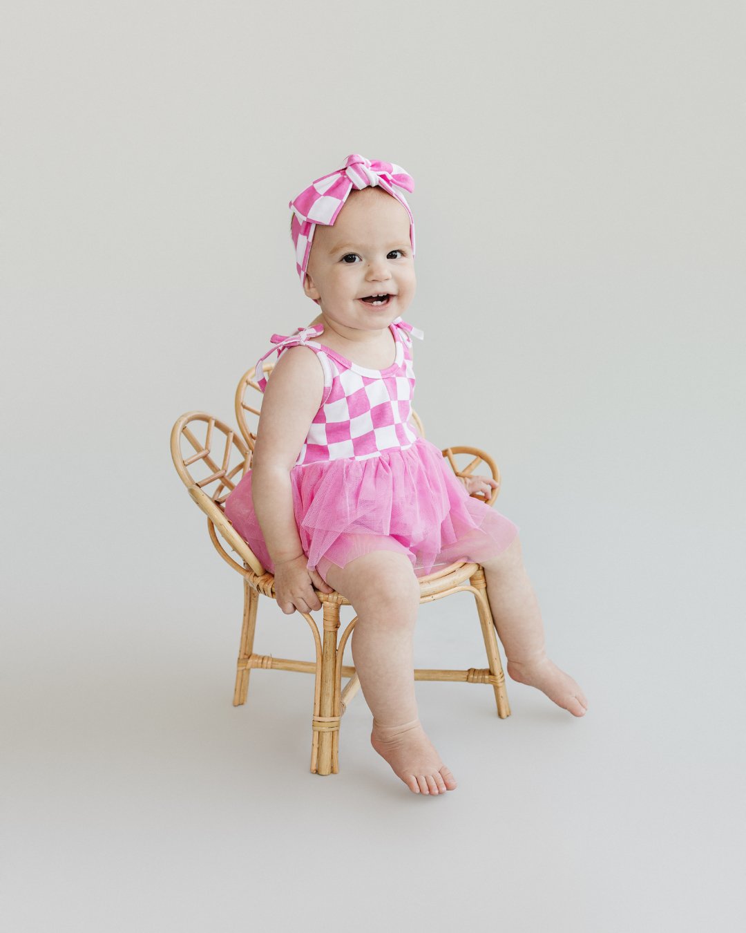 Tutu Romper | Checkered Bubble Gum - Mack & Harvie