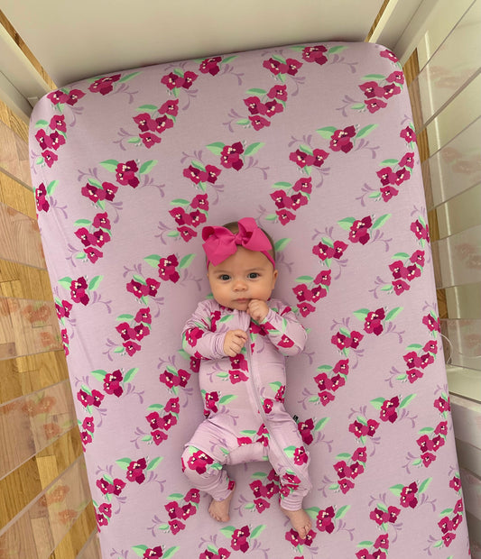 Crib Sheet in Floral Lilac