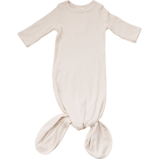 Vanilla Organic Cotton Ribbed Knot Gown - Mack & Harvie