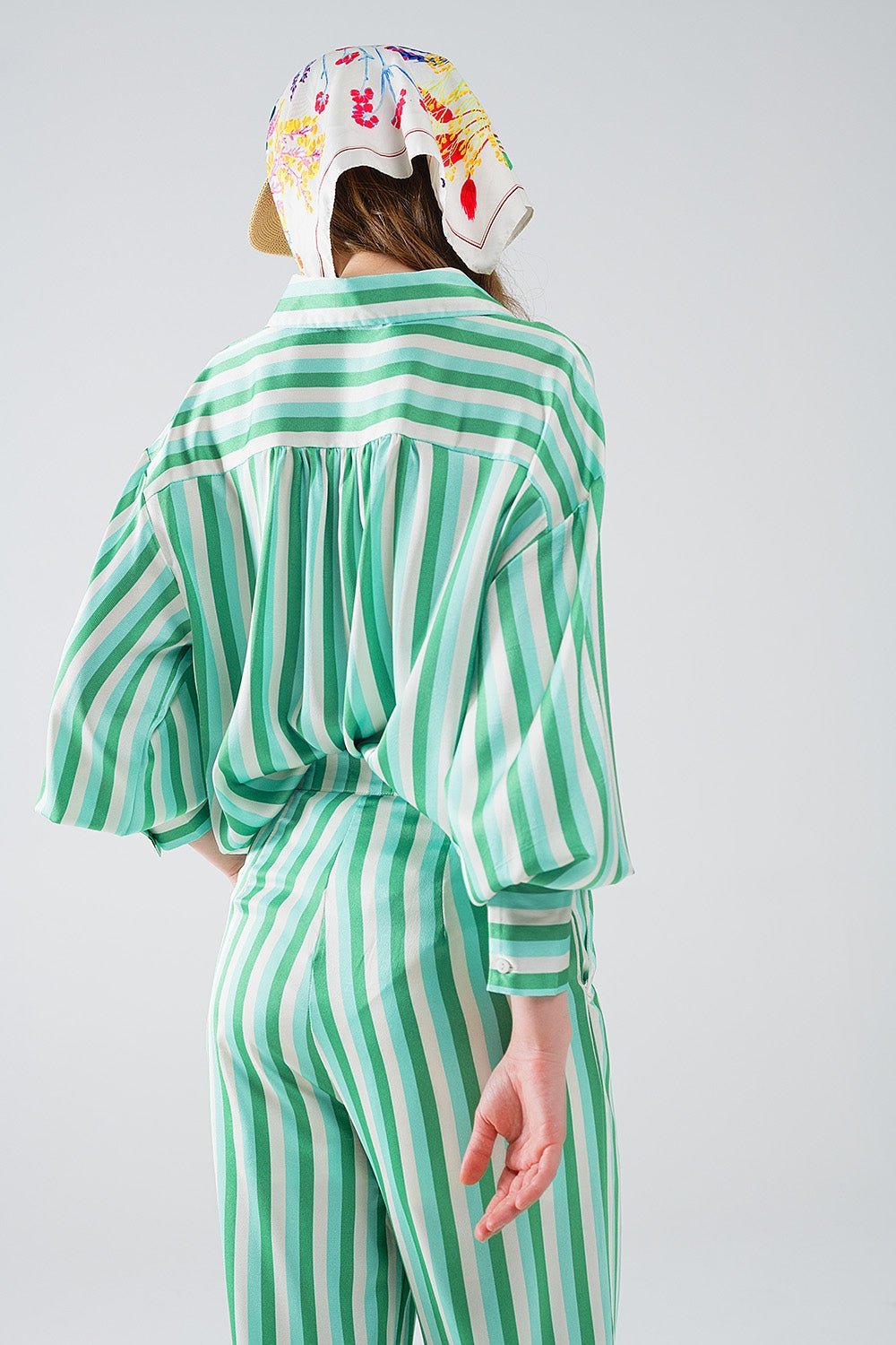 Vertical Striped Straight Leg Satin Pants in Green - Mack & Harvie