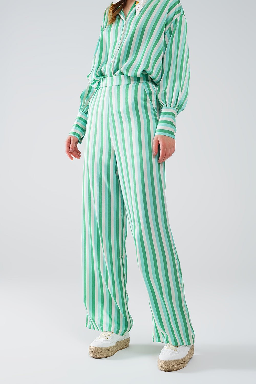 Vertical Striped Straight Leg Satin Pants in Green - Mack & Harvie