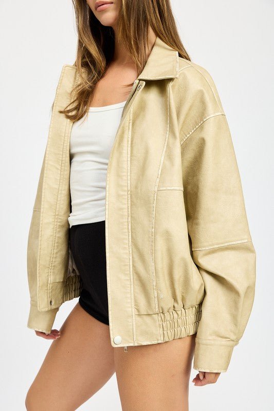 VINTAGE PU OVERSIZED BOMBER JACKET - Mack & Harvie