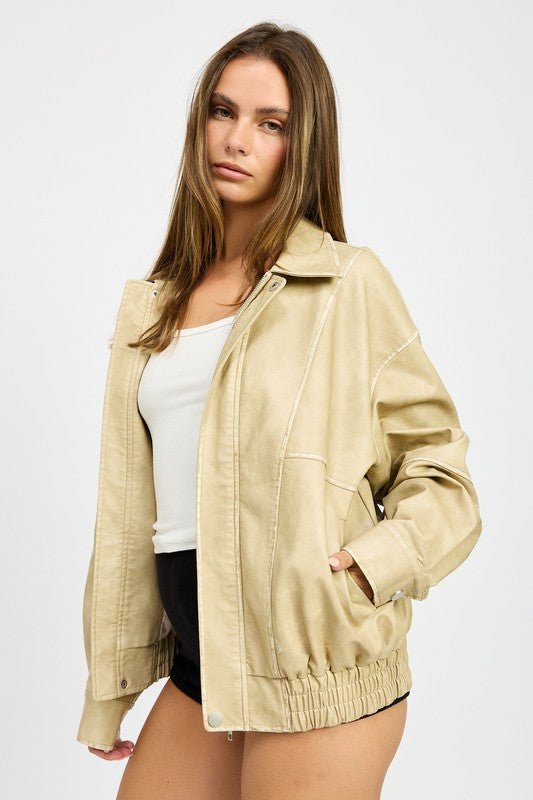 VINTAGE PU OVERSIZED BOMBER JACKET - Mack & Harvie