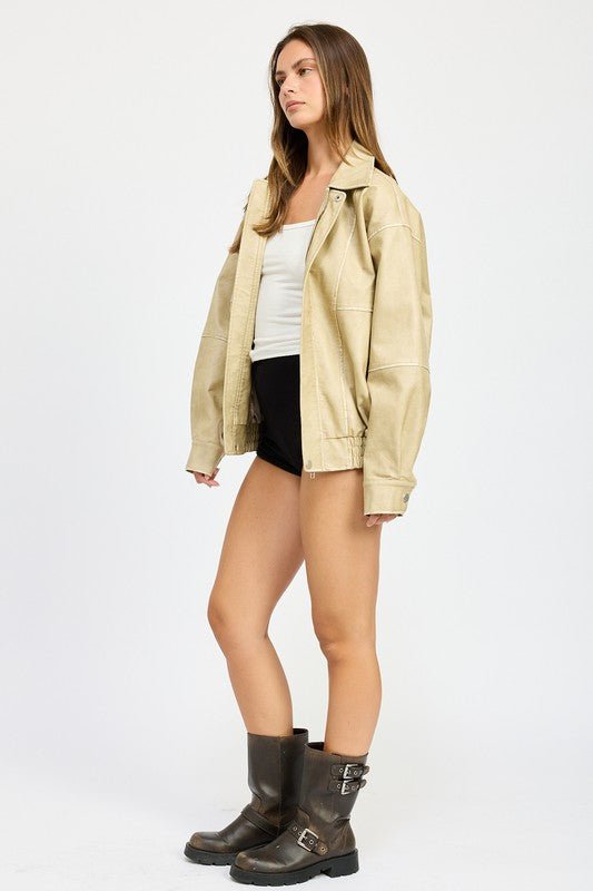 VINTAGE PU OVERSIZED BOMBER JACKET - Mack & Harvie