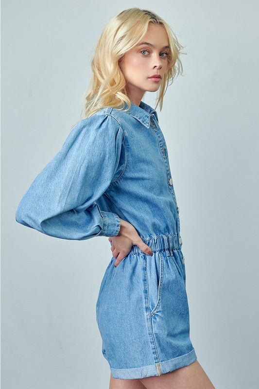 Vintage Roll Up Denim Short Romper - Mack & Harvie