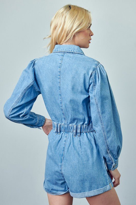 Vintage Roll Up Denim Short Romper - Mack & Harvie