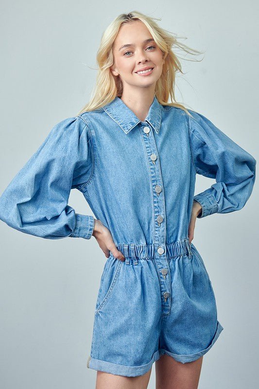 Vintage Roll Up Denim Short Romper - Mack & Harvie