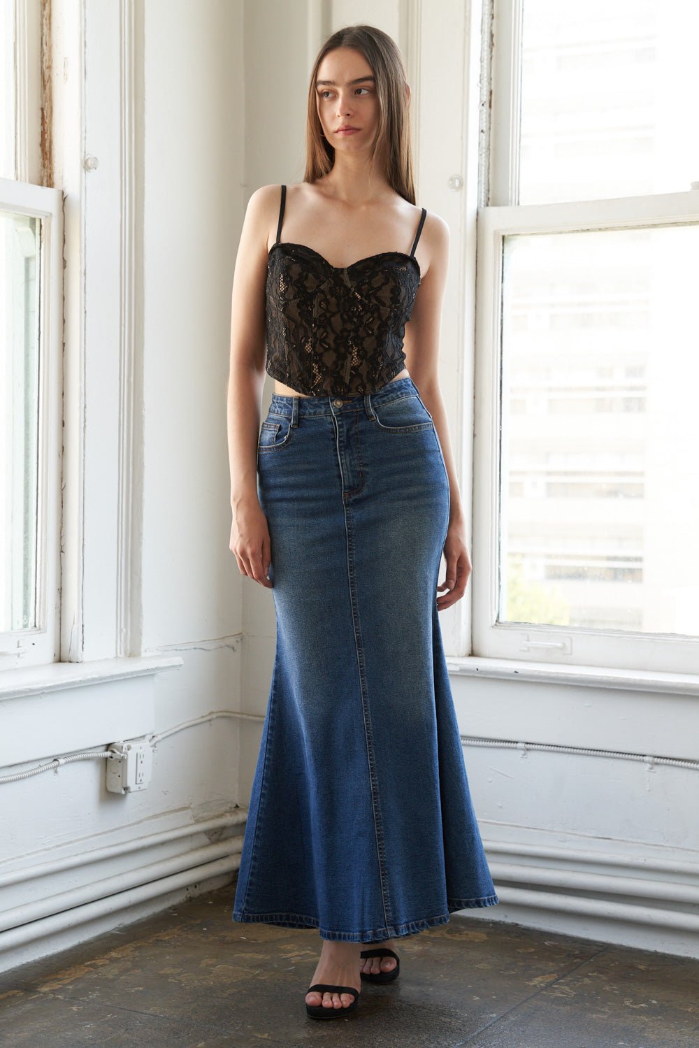 WHISPERING WINDS DENIM MIDI SKIRT - Mack & Harvie
