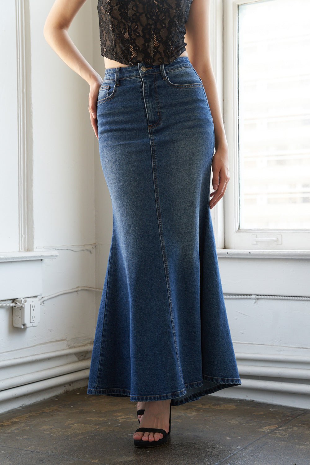 WHISPERING WINDS DENIM MIDI SKIRT - Mack & Harvie