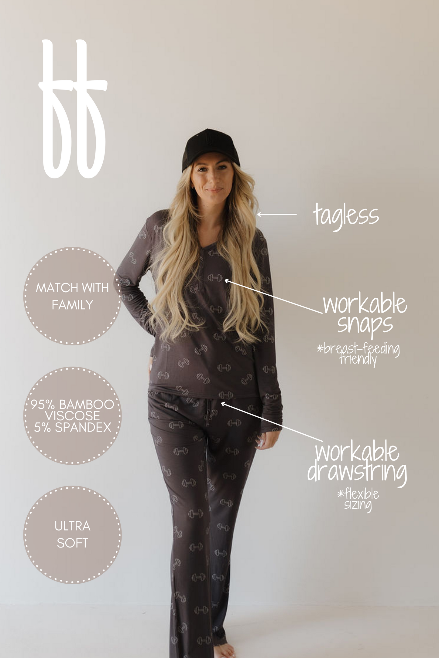 Women's Bamboo Pajama | Charcoal Arm Day