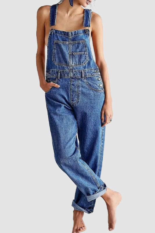 Wide Strap Square Neck Denim Overalls
