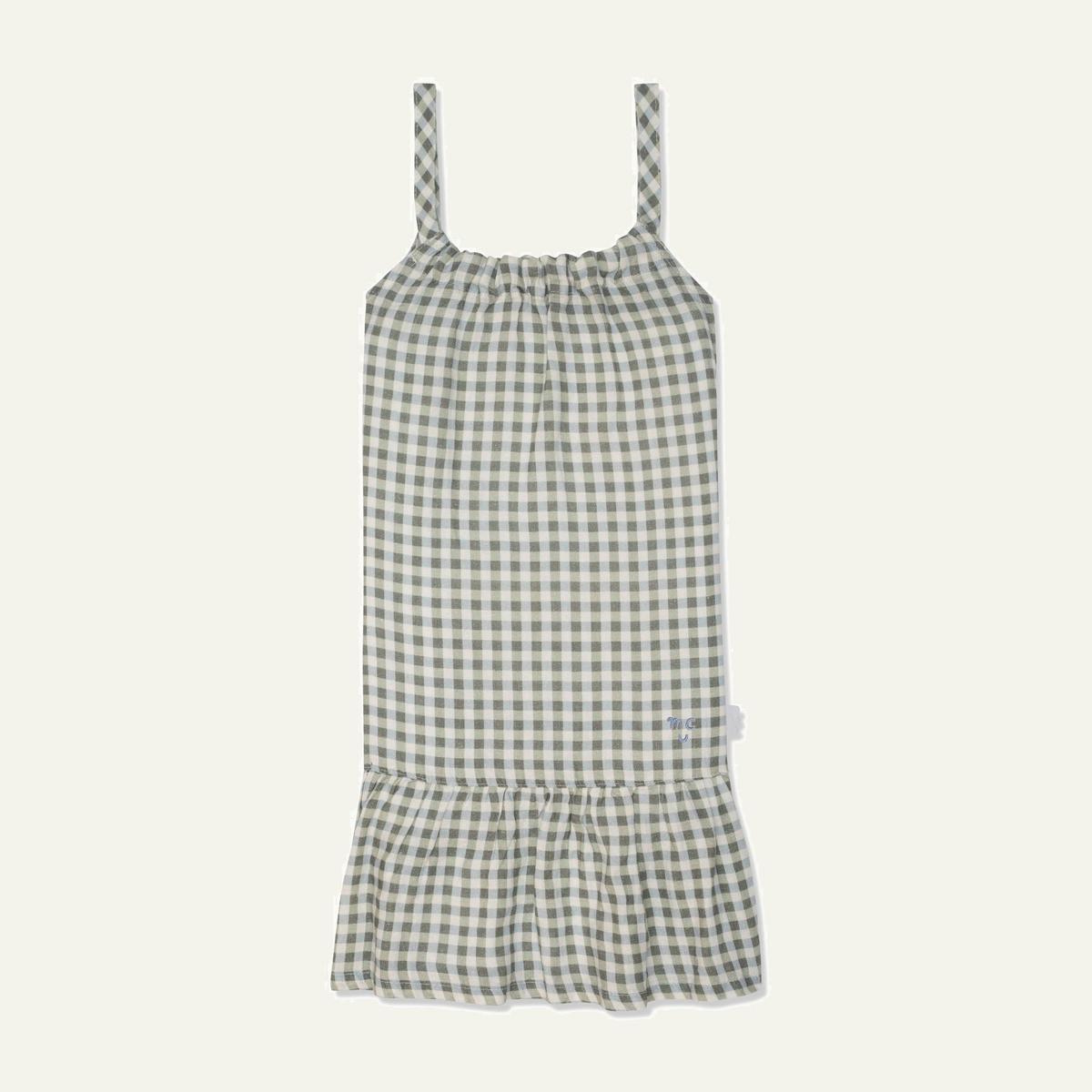 Blue Gingham Linen Kid Dress - Natural/faded Denim