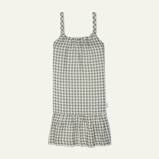 Blue Gingham Linen Kid Dress - Natural/faded Denim