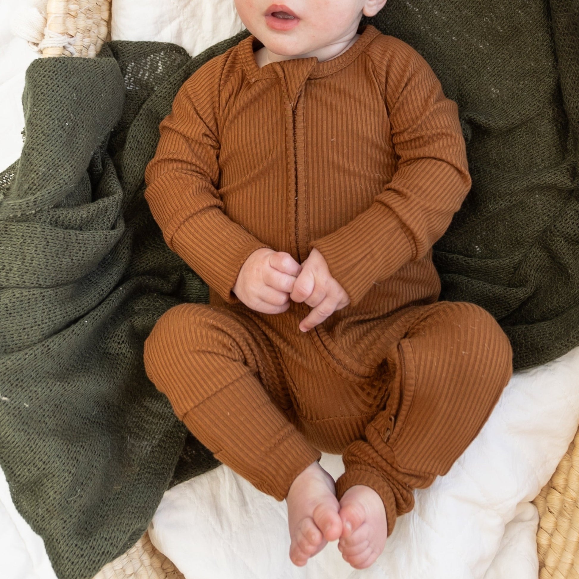 ZIP ROMPER - Bark Ribbed - Mack & Harvie
