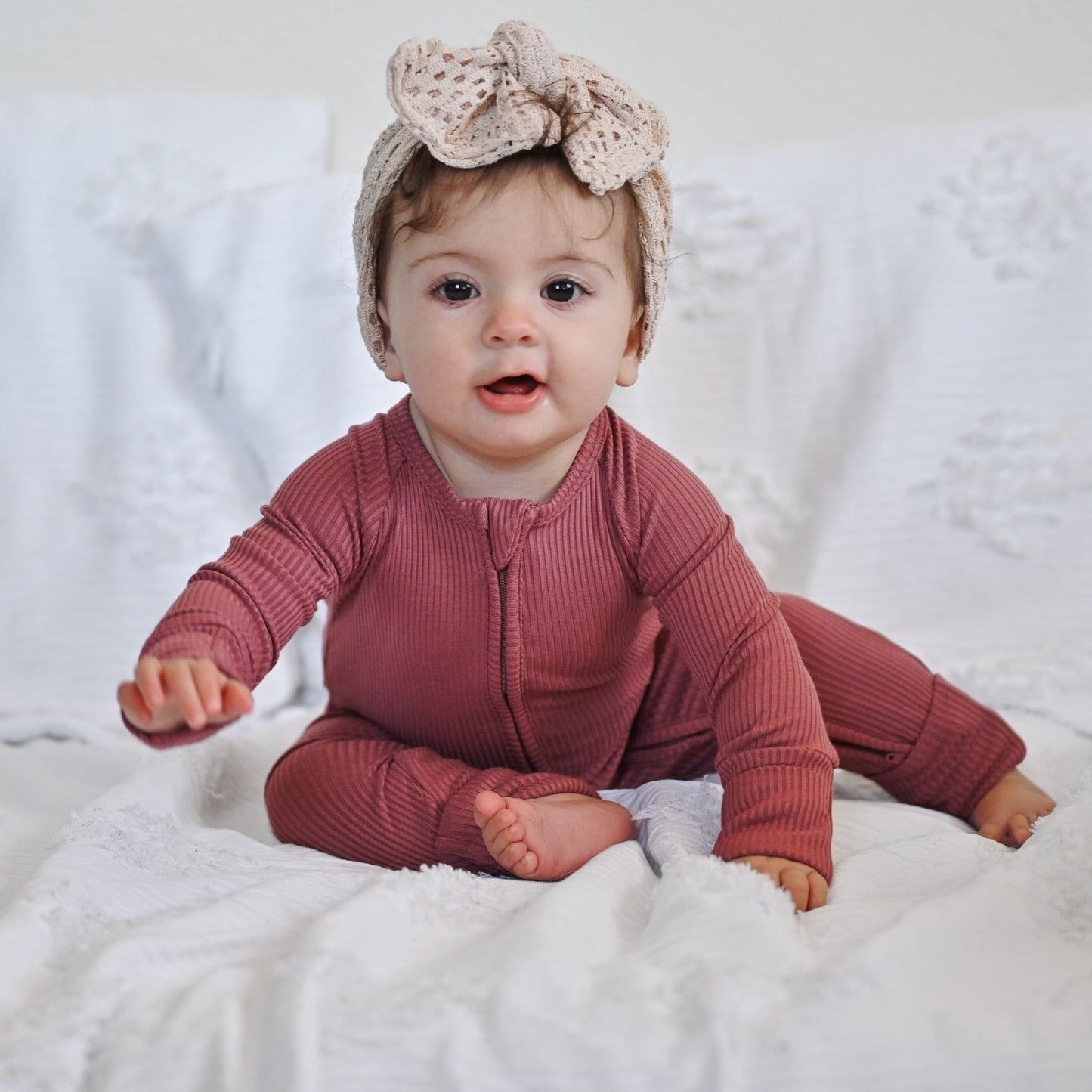 ZIP ROMPER - Mauve Ribbed - Mack & Harvie