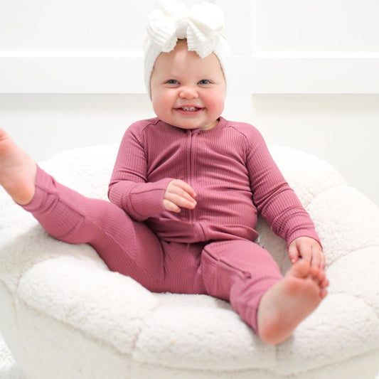 ZIP ROMPER - Mauve Ribbed - Mack & Harvie