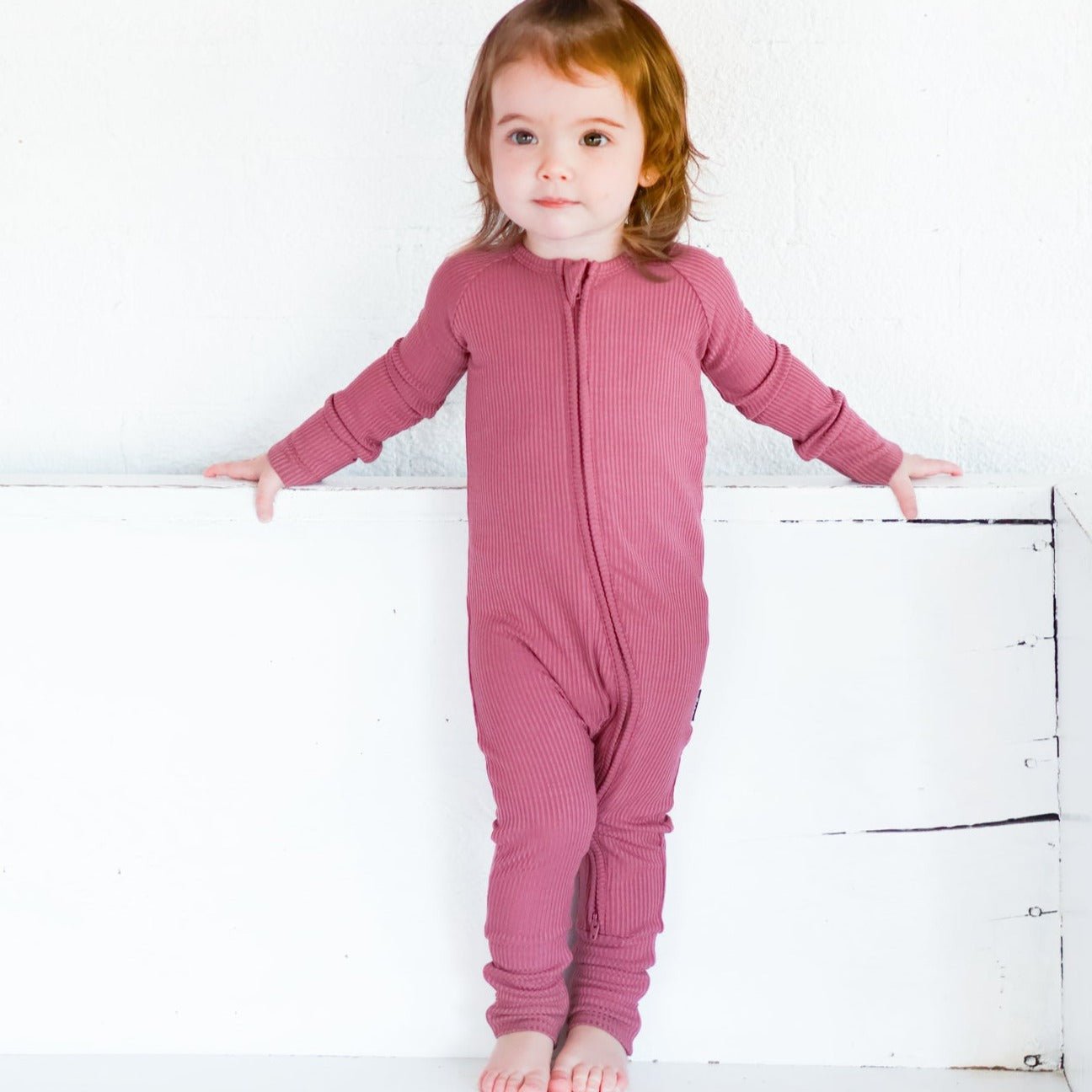 ZIP ROMPER - Mauve Ribbed - Mack & Harvie