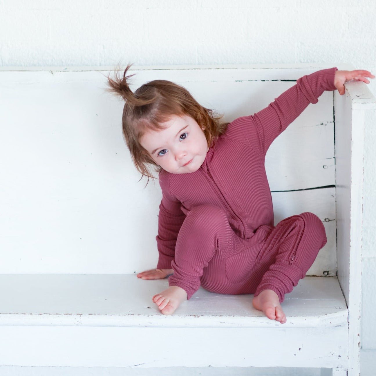 ZIP ROMPER - Mauve Ribbed - Mack & Harvie