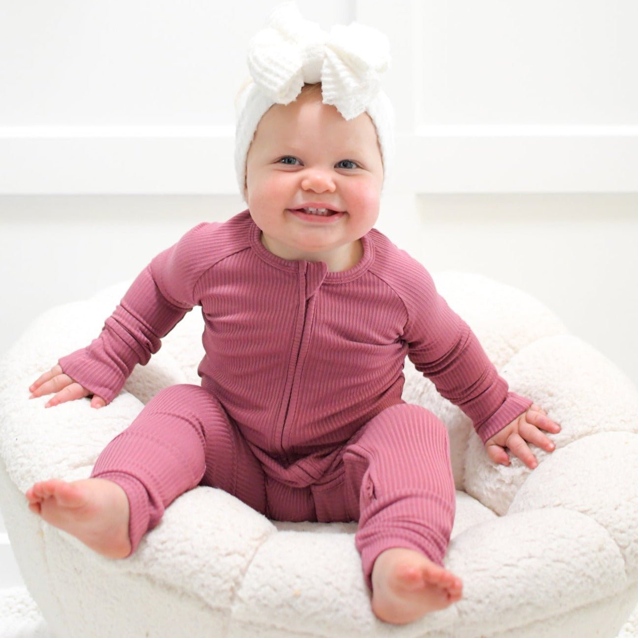 ZIP ROMPER - Mauve Ribbed - Mack & Harvie