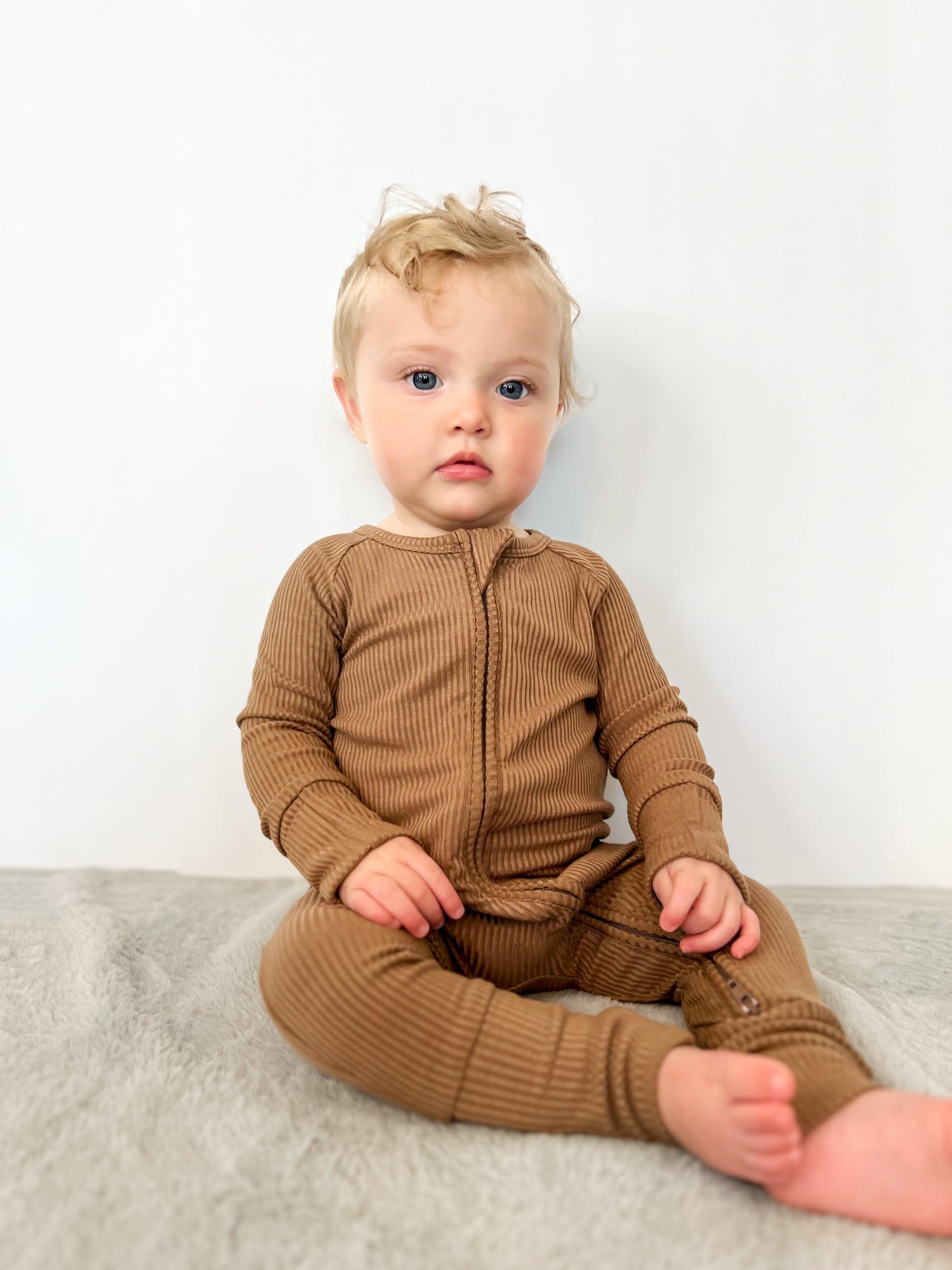 ZIP ROMPER - Mocha Ribbed - Mack & Harvie