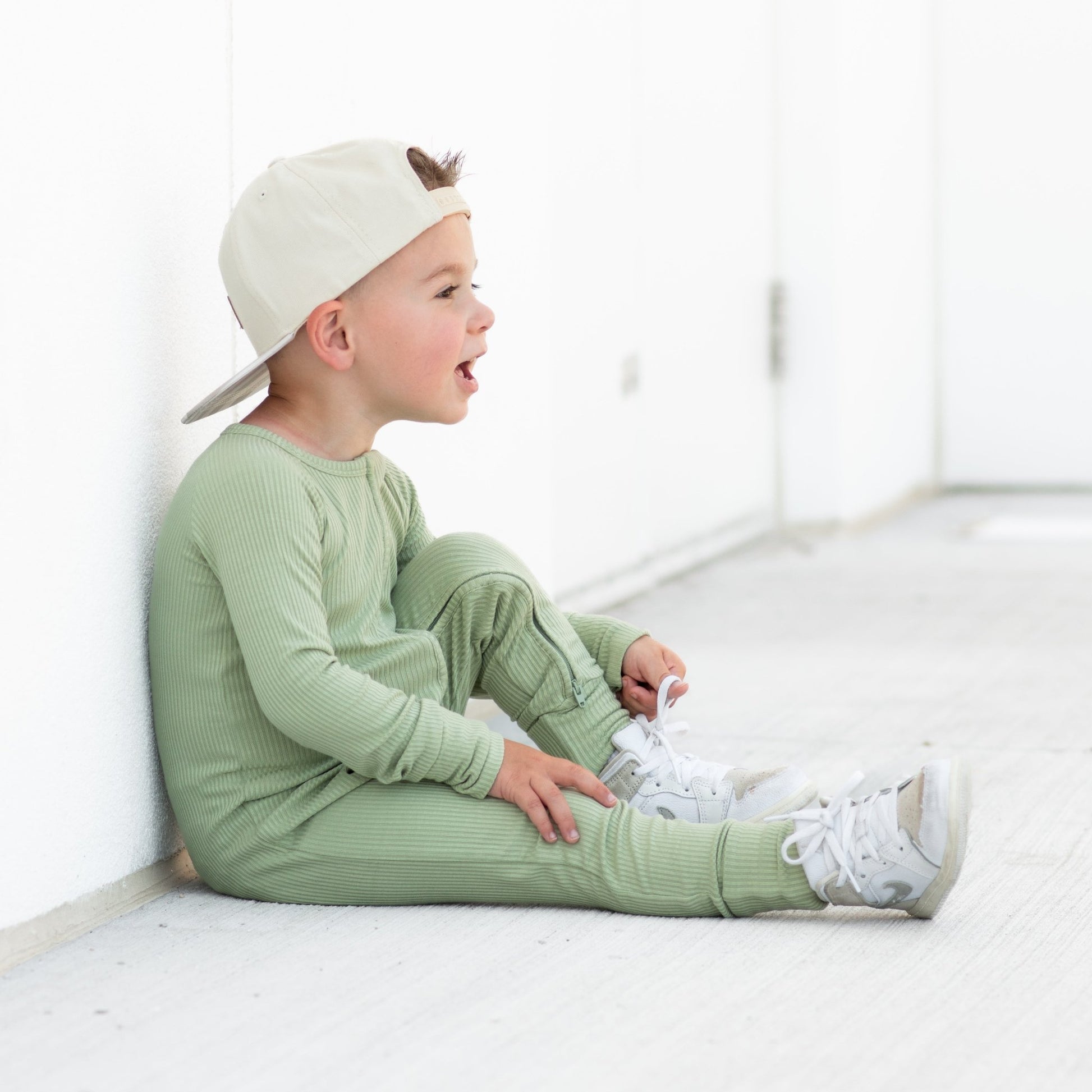 ZIP ROMPER - Pistachio Ribbed - Mack & Harvie