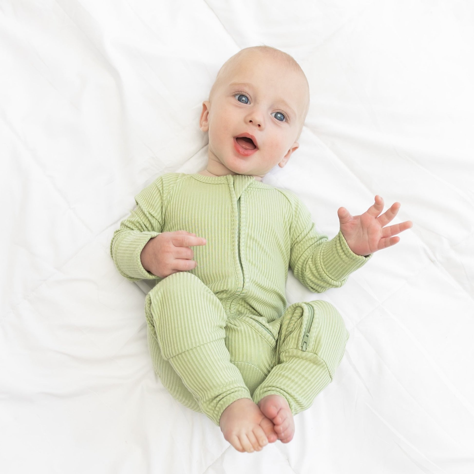 ZIP ROMPER - Pistachio Ribbed - Mack & Harvie