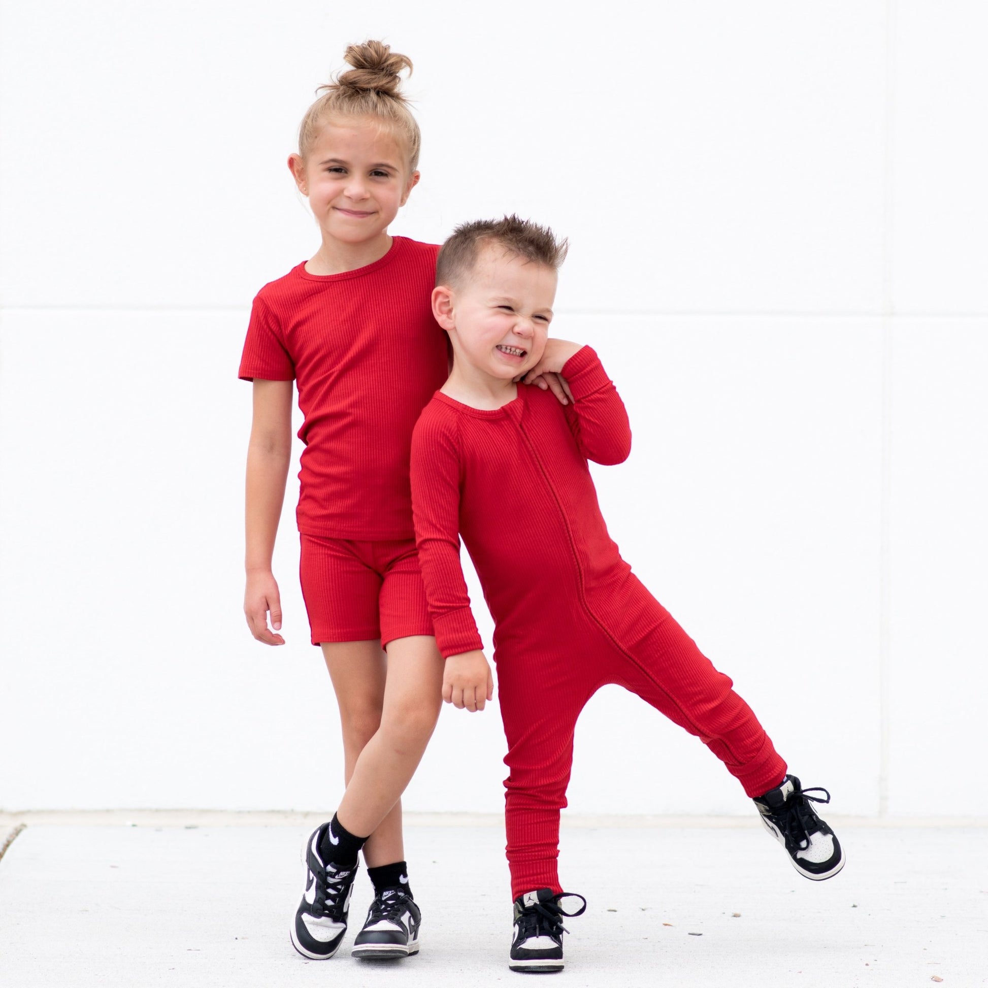 ZIP ROMPER - Red Ribbed - Mack & Harvie