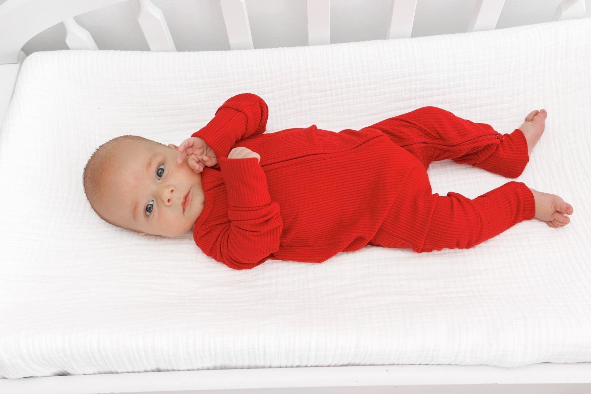 ZIP ROMPER - Red Ribbed - Mack & Harvie