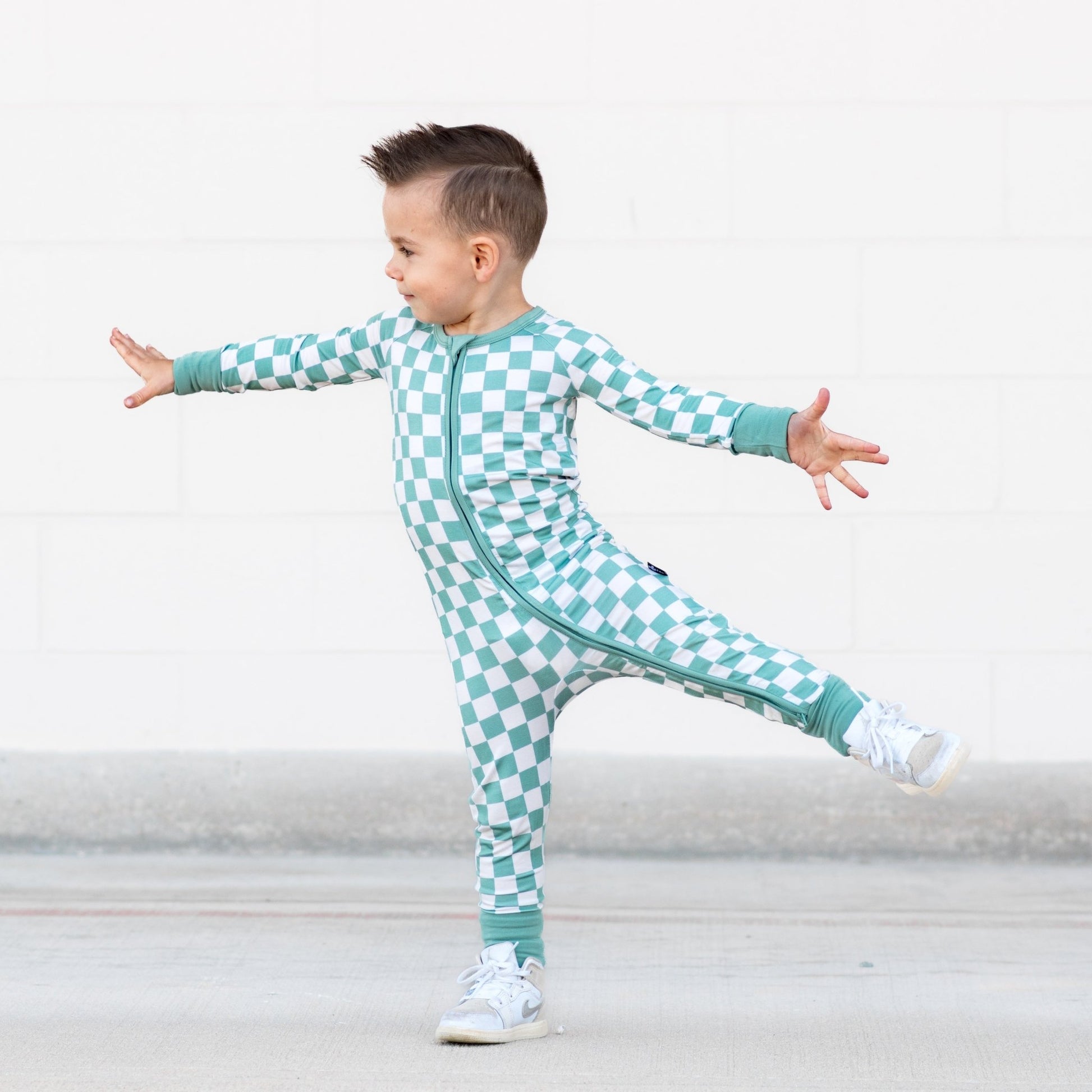 ZIP ROMPER - Sage Check - Mack & Harvie