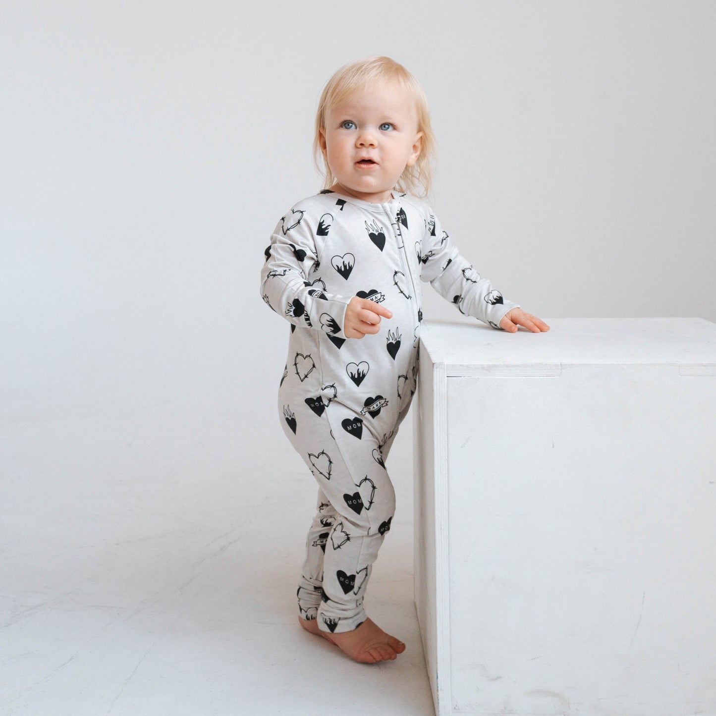 Tattoo Heart Heather Grey | Bamboo Viscose Zip Romper