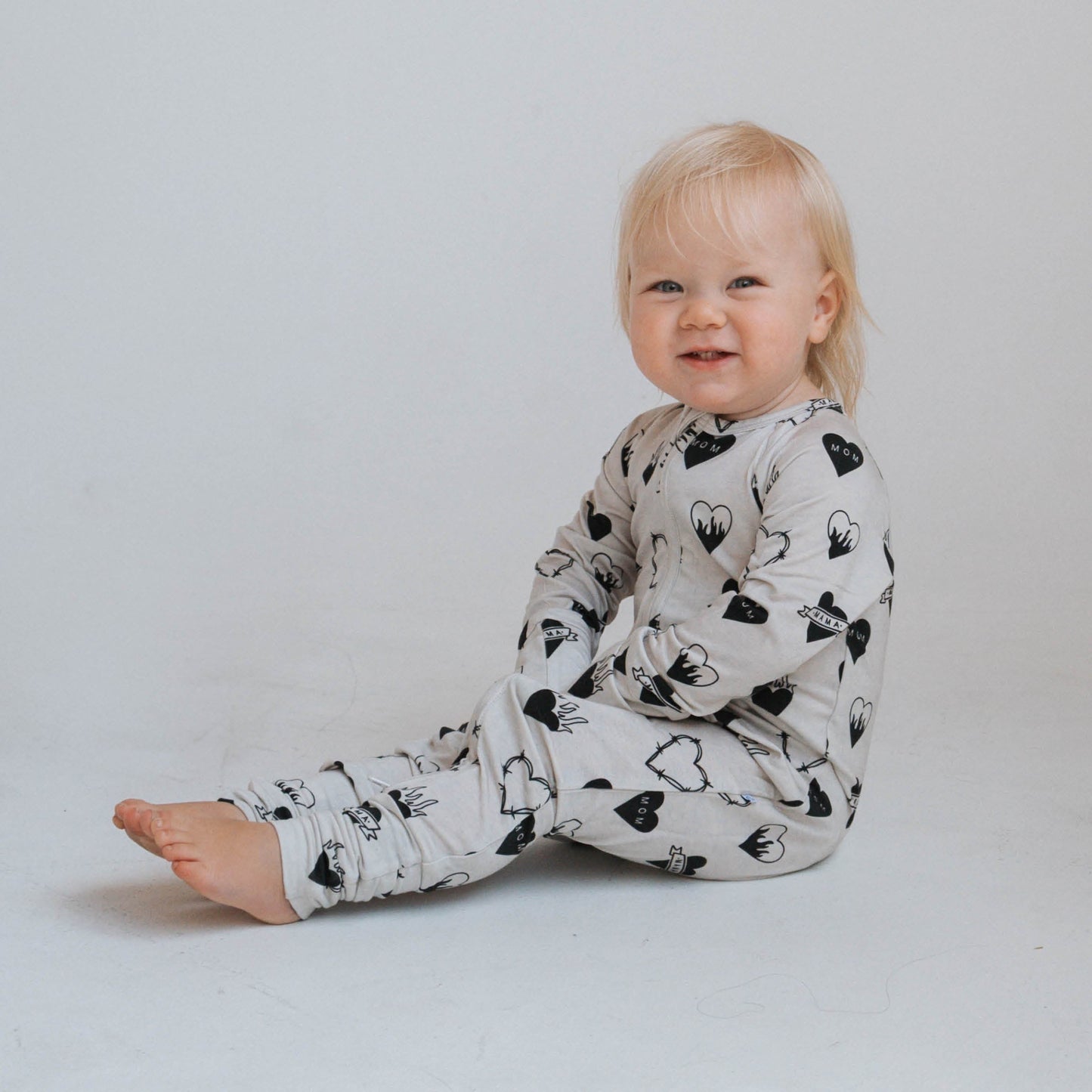 Tattoo Heart Heather Grey | Bamboo Viscose Zip Romper