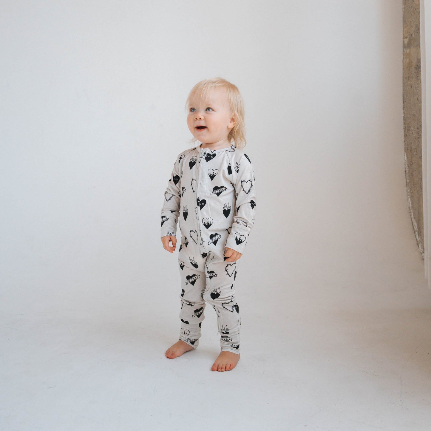 Tattoo Heart Heather Grey | Bamboo Viscose Zip Romper