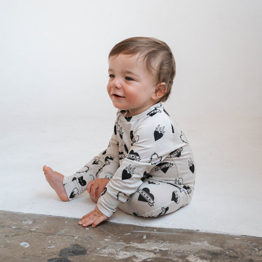 Tattoo Heart Heather Grey | Bamboo Viscose Zip Romper