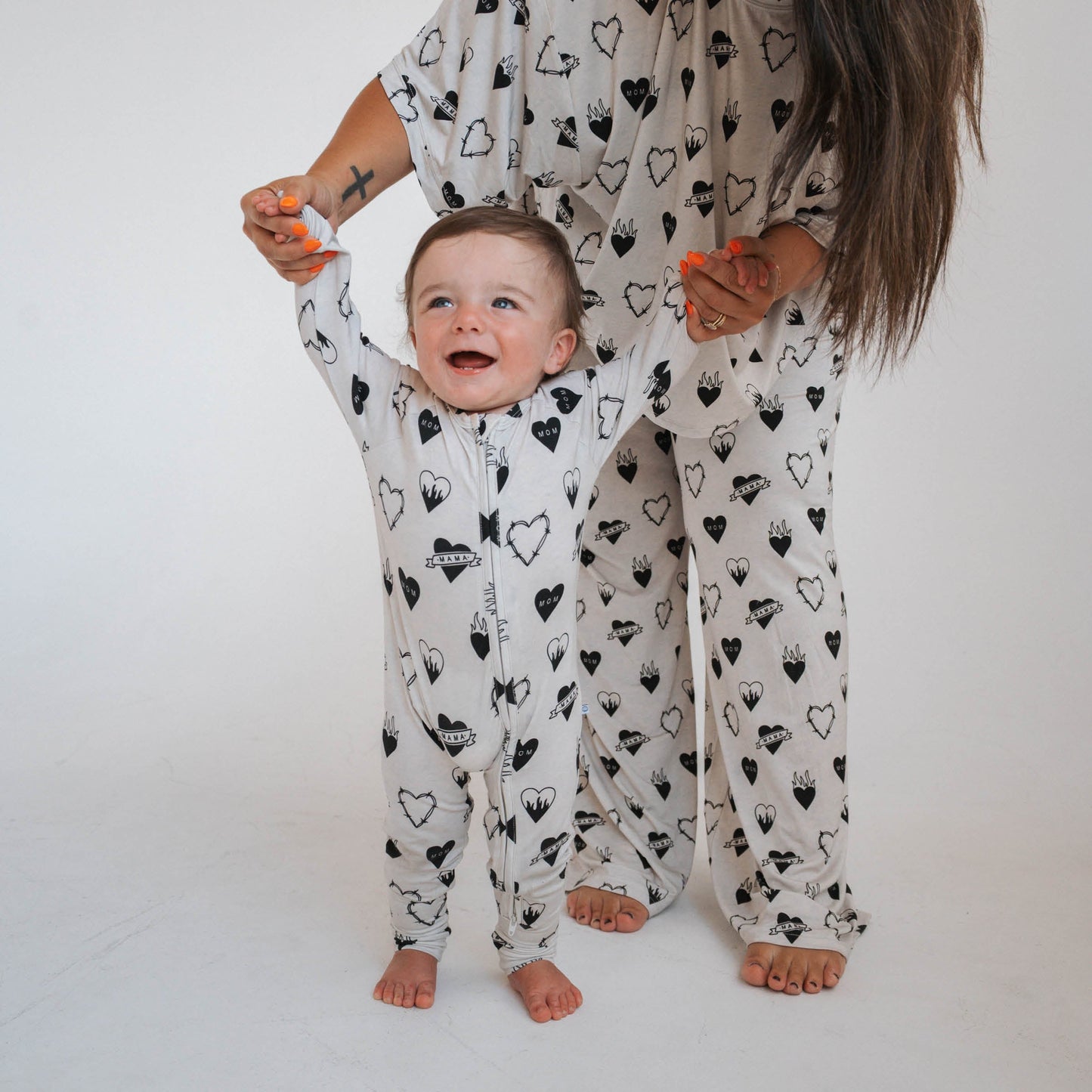 Tattoo Heart Heather Grey | Bamboo Viscose Zip Romper
