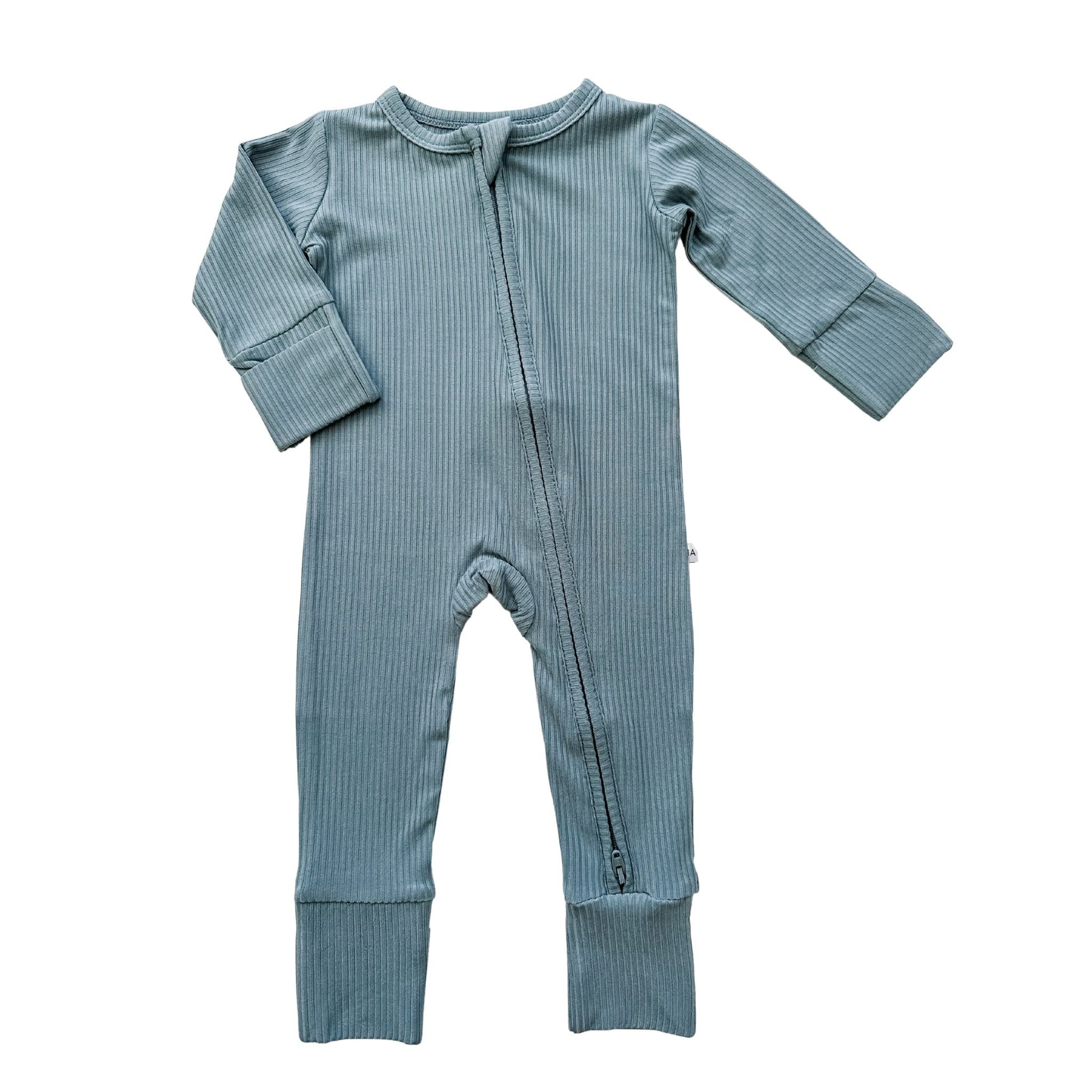 Zipper Romper - Arona Blue Ribbed - Mack & Harvie