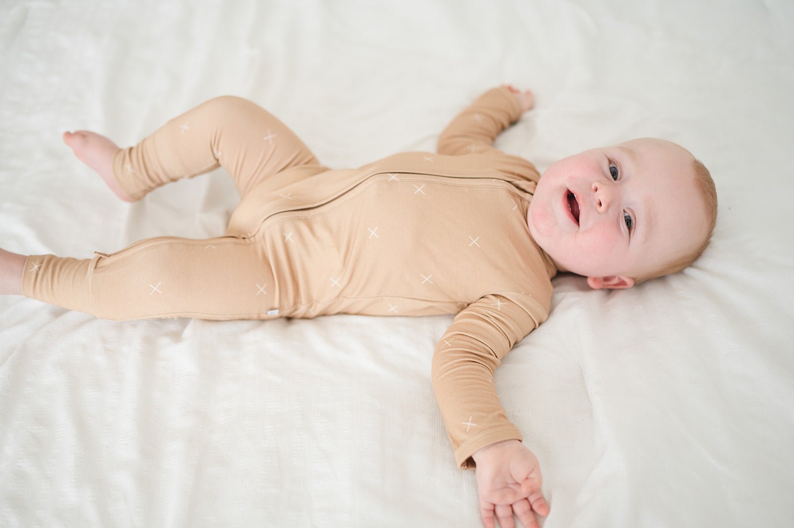Zipper Romper - Beige X’s - Mack & Harvie