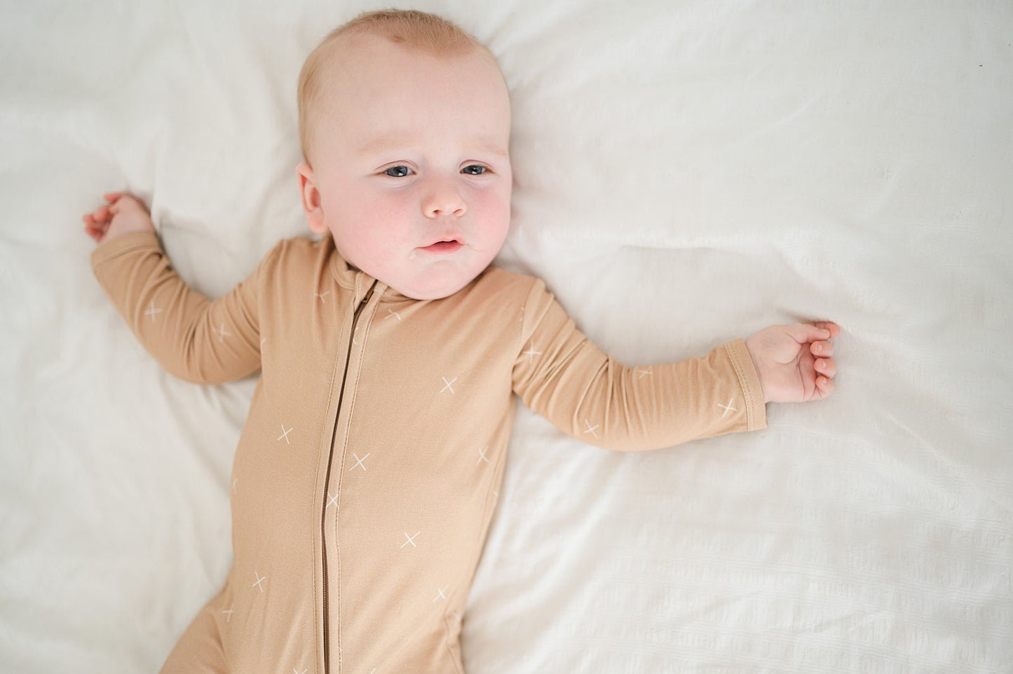 Zipper Romper - Beige X’s - Mack & Harvie