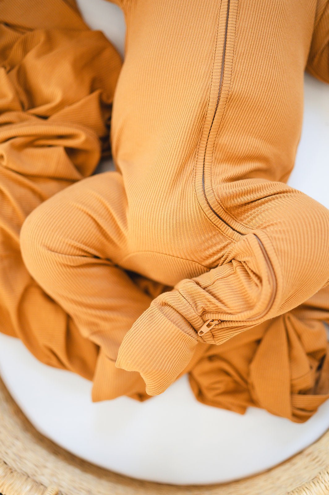 Zipper Romper - Caramel Ribbed - Mack & Harvie