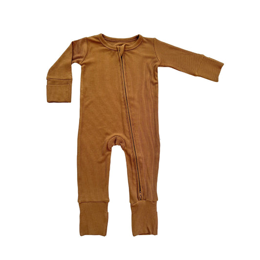 Zipper Romper - Caramel Ribbed - Mack & Harvie