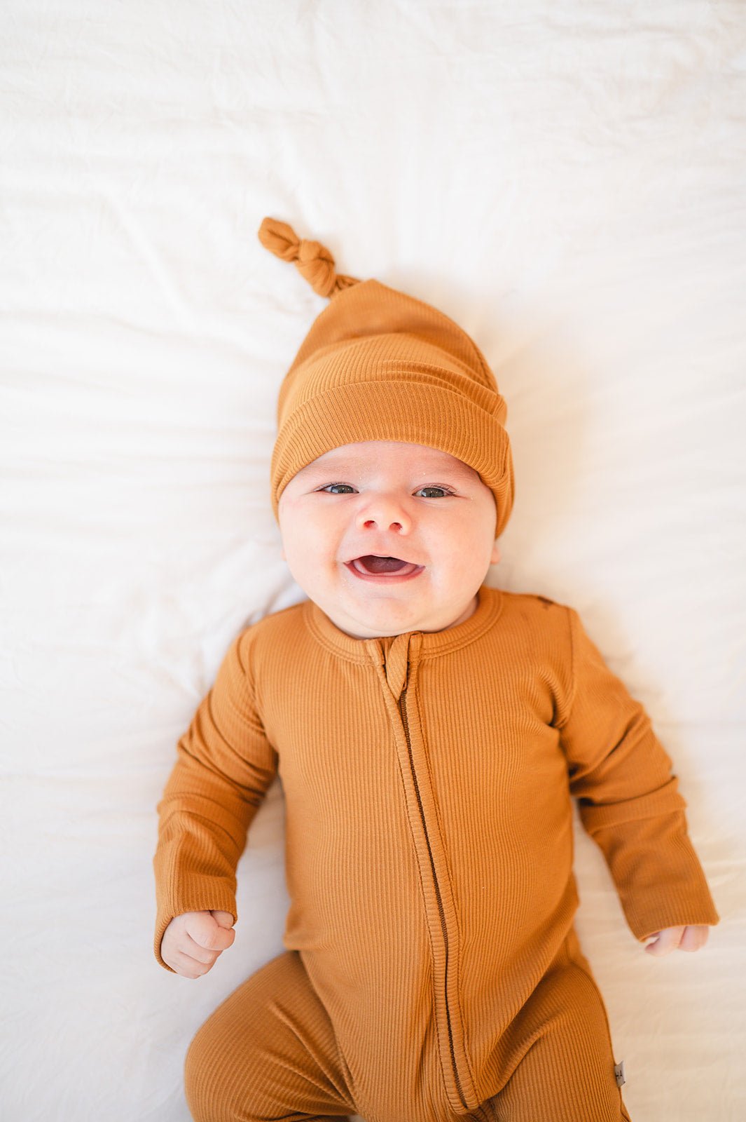 Zipper Romper - Caramel Ribbed - Mack & Harvie