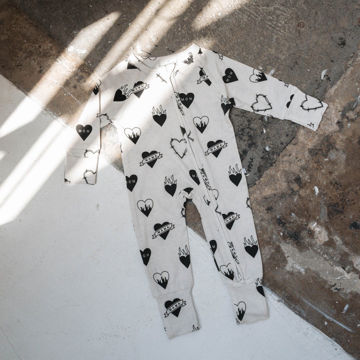 Tattoo Heart Heather Grey | Bamboo Viscose Zip Romper