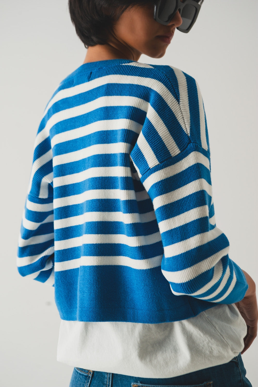 Lightweight Stripe Cardigan in Blue
