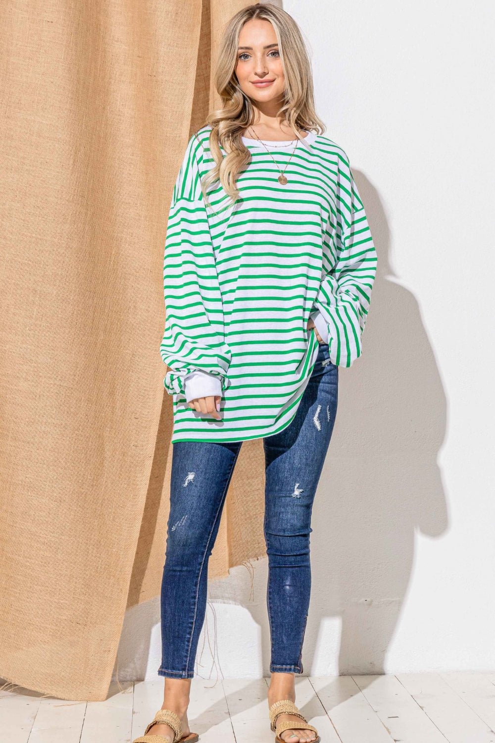 And The Why Oversized Striped Balloon Sleeve Top - Mack & Harvie