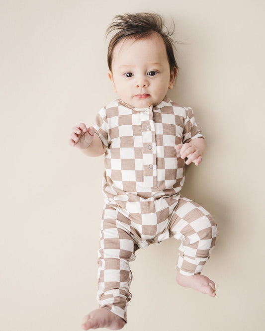Bamboo Checkered Jumpsuit | Latte - Mack & Harvie