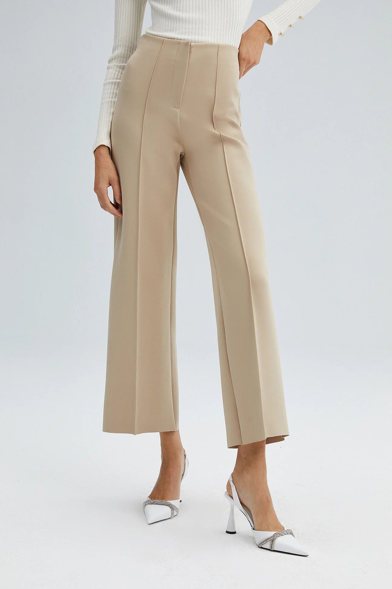 BEIGE ANKLE RIBBED SCUBA TROUSERS - Mack & Harvie