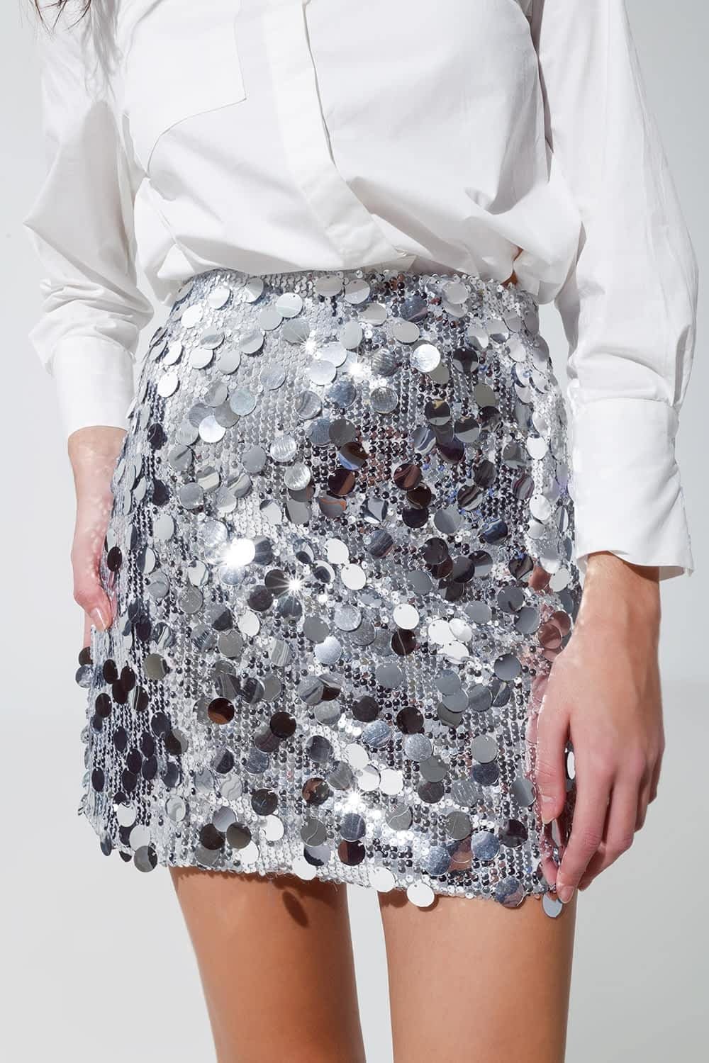 Big Sequin Mini Skirt in Silver - Mack & Harvie