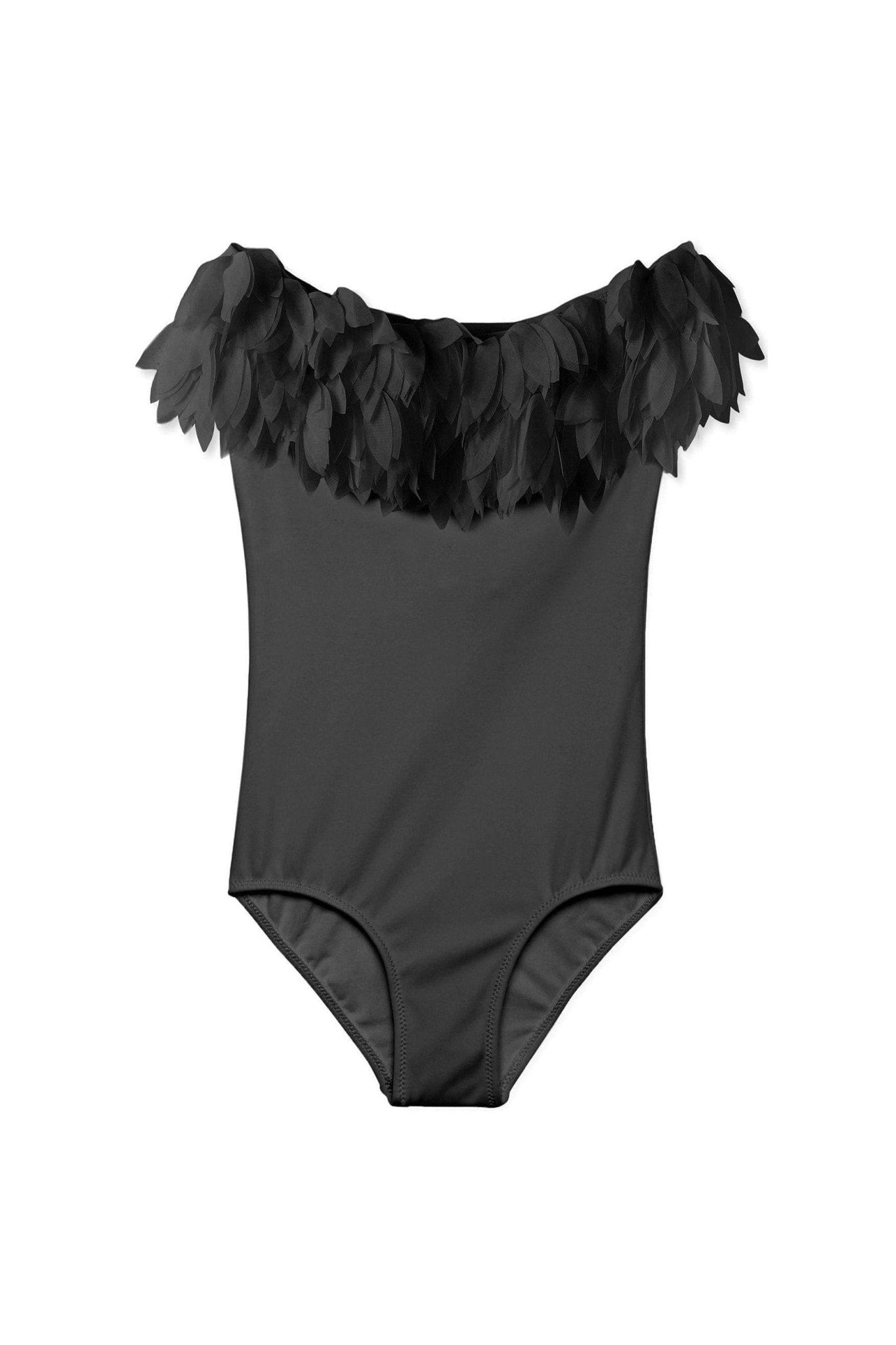 Black Draped Swimsuit with Black Petals - Mack & Harvie