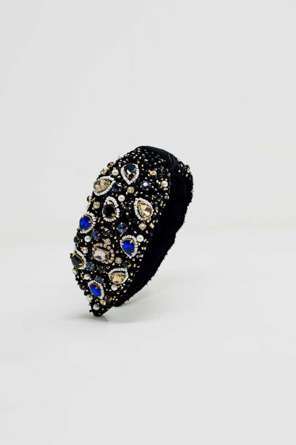 Black Headband With Big and Small Embroidered Jewells - Mack & Harvie