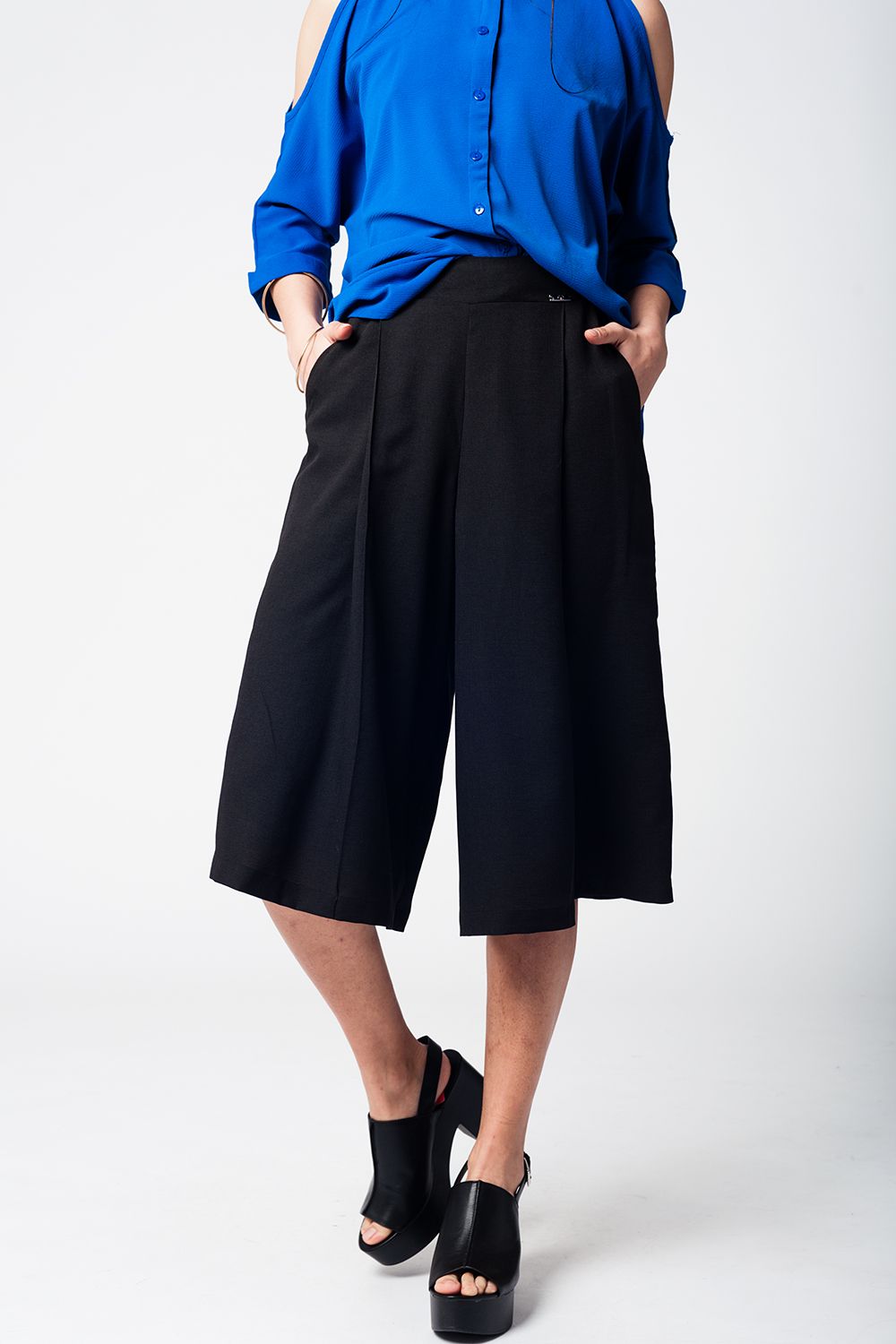 Black Pants Skirt With Silver Buttons - Mack & Harvie